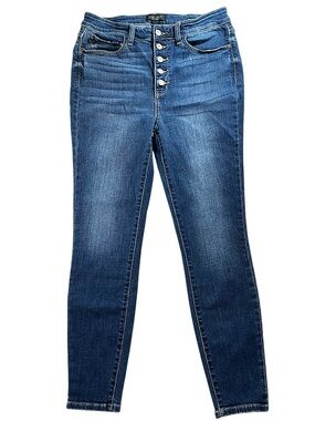Judy Blue Medium-Dark Blue High Rise Button Fly Skinny Jeans